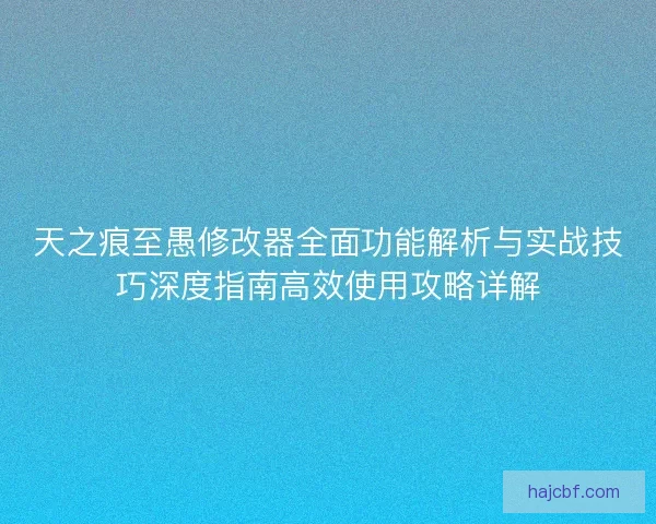 天之痕至愚修改器全面功能解析与实战技巧深度指南高效使用攻略详解